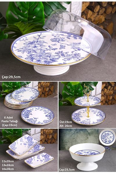 Pinkev Butterfly 6-Person Ceramic Cake Presentation Plate Set with Fruit Pot - Kup110S