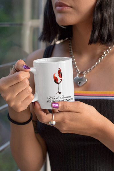Satranç Medya Red Wine Love Design Printed Mug - Wine & Romance Perfectly Ble...