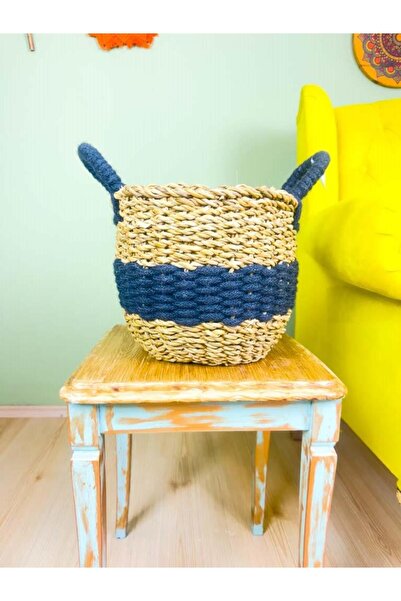 BİTKİ TASARIMI سلة شبكية طبيعية سوداء - منظم تصميم نباتي، بمقبض وشريط