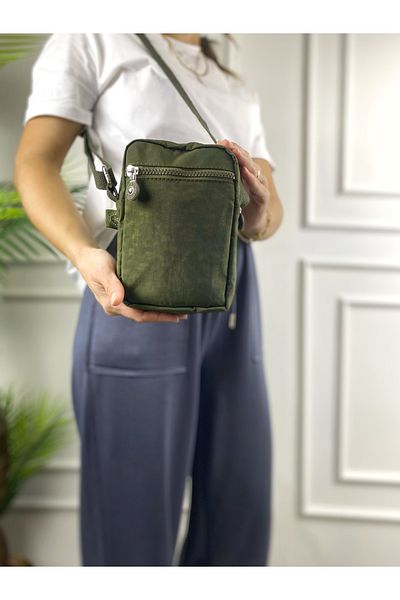 modvina Geantă de umăr cu curea încrucișată pentru femei, din țesătură originală importată, culoare kaki, impermeabilă, cu mai mulți ochi