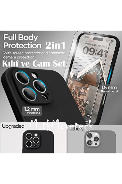 m.tk moveteck İphone 16 Pro Max Kılıf Kamera Korumalı Yumuşak Renkli Silikon + 9H Ekran Koruyucu Cam 2in1 Set