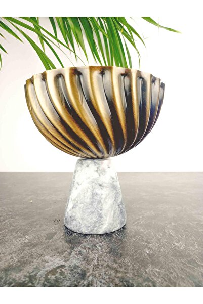 BİTKİ TASARIMI İthal Gri Mermer Ayaklı Eskitme Dövme Demirli Saksı Saksılık Dekoratif Aksesuar