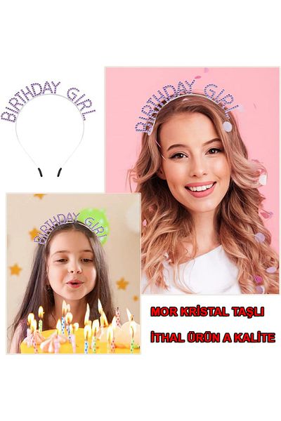 Ethab Ticaret Purple Color Crystal Stone Shiny Birthday Girl Written Crown 16X17 cm (4457)