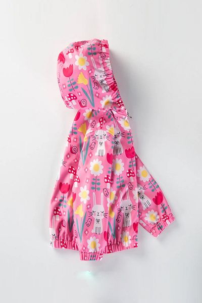 MDM Cute Rabbit and Flower Figured Hooded Cotton Lined Raincoat Coat Jumpsuit for Baby Boy Girl