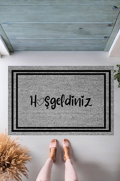 Dormot Home Modern Digital Printing - Gray Floor Framed Heart Welcome Door Mat - Door Door Mat