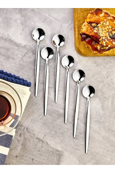TARIK HOME 6 Adet Çelik Lüx Yuvarlak Gümüş Çay, Nescafe Kaşığı- Kaşık 13 cm