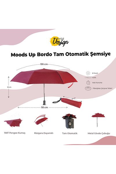 Biggdesign Moods Up Burgunder Vollautomatischer Regenschirm