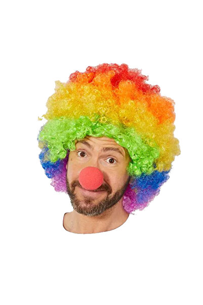 Marsilyan Colorful Rainbow Afro Bonus Wig and Red Color Sponge Nose 120 Gr (5...
