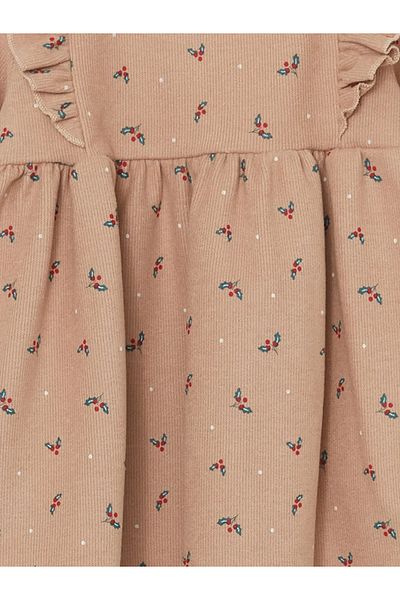 LC Waikiki Lcw Baby Brown Printed Crew Neck Long Sleeve Floral Baby Girl Dress
