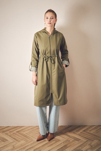 Fulla Moda Trenci de bază cu glugă cu mâneci pliate cu talie elastică