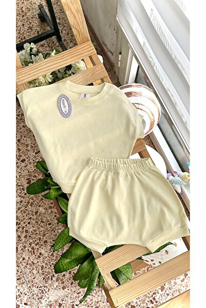 Happy Moon Bebek Giyim Unisex Ikili Takım Üst Alt Tshirt Şort %100 Pamuk Terl...