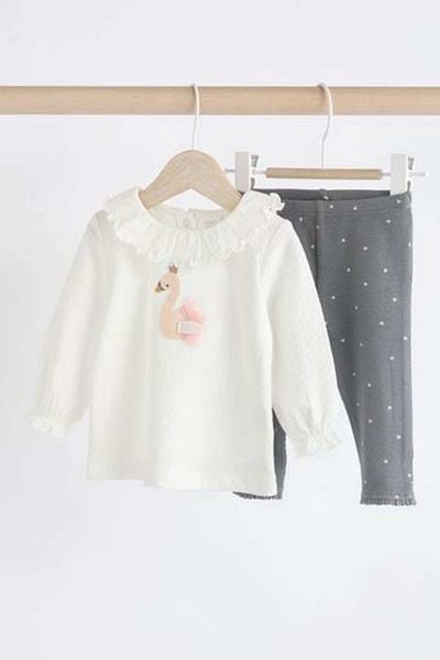Next Baby Slid Silver Swan Patterned Long Sleeve Tights Set