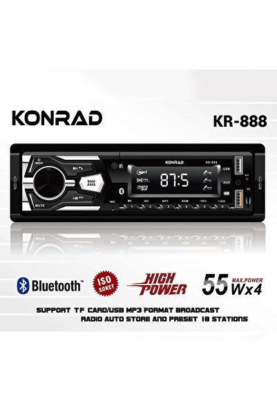 KONRAD Oto Teyp Bluetooth Card Çift USB MP3 FM Radyo LCD Dijital Ekran KR-888...