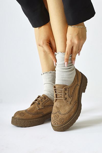 Limoya Rossy Mink Suede Oval Toe Laser Cut Women's Casual Shoes