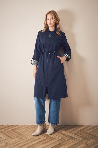 Fulla Moda Trenci de bază cu glugă cu mâneci pliate cu talie elastică