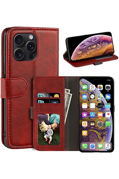 m.tk moveteck İphone 16 Pro Kılıf 360 Tam Kaplar Deri Dokulu Kapaklı Cüzdanlı...