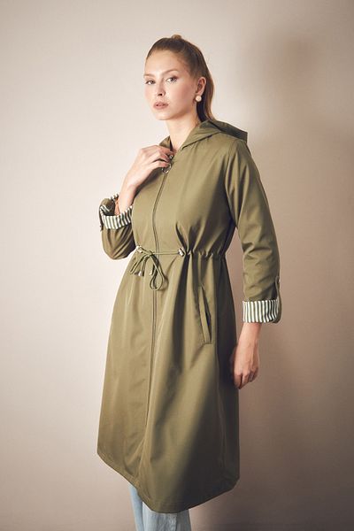 Fulla Moda Trenci de bază cu glugă cu mâneci pliate cu talie elastică