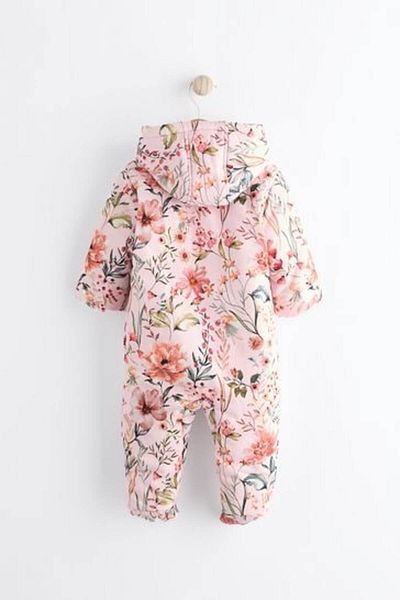 Next Baby Pink Floral Patterned Full Fleece Lined Quilted Astronaut Jumpsuit