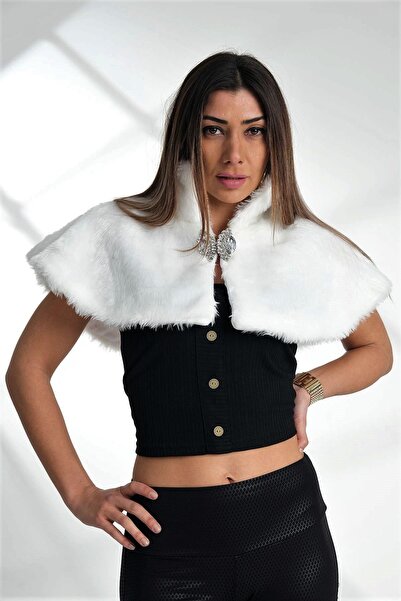 Markano Beyaz Broşlu Kürk Etol Bolero