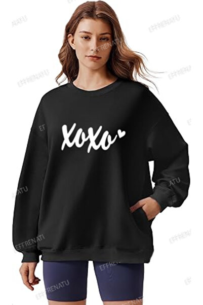 EFFRENATU Hanorac negru de marime mare - imprimat