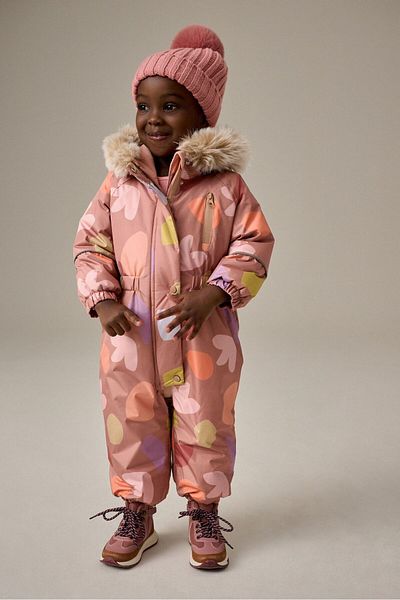 Next Baby Girl's Waterproof Faux Fur Decorated Printed Astronaut Snow Jumpsuit