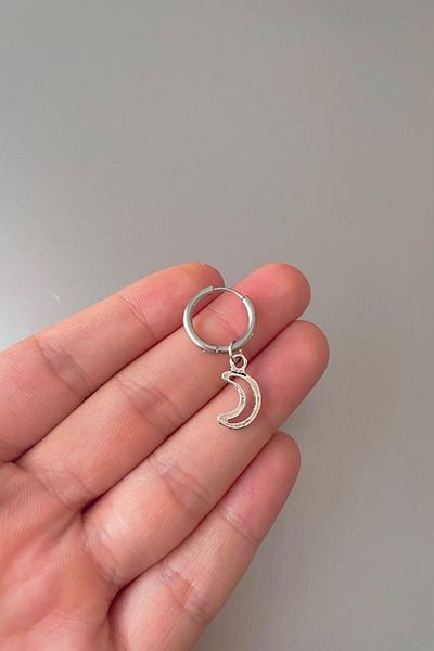 Jaida Moda Unisex Silver Half Moon Figured Steel Hoop Earrings