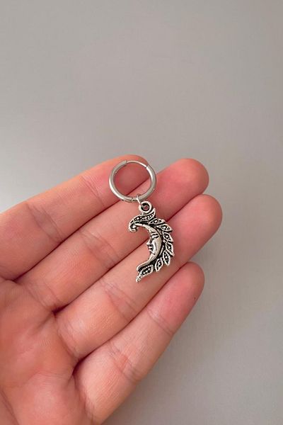 Jaida Moda Unisex Silver Moon Face Dangle Steel Hoop Earrings
