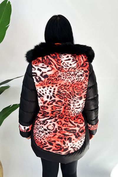 GÖKSEL Orange Plus Size Leopard Patterned Coat