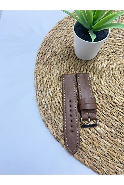 Prizma 22mm Kahverengi Suni Deri Saat Kordonu. Taba Dikiş