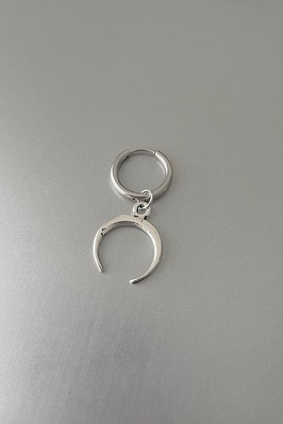 Jaida Moda Unisex Silver Moon Figure Dangle Steel Hoop Earrings