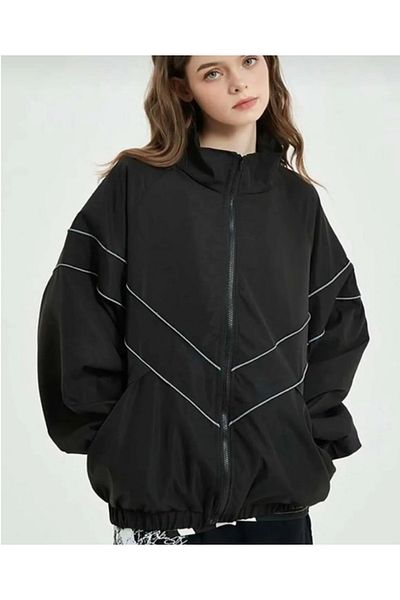 DENİKK Yudoowear, μαύρο ύφασμα αλεξίπτωτο V μοτίβο αδιάβροχο με φερμουάρ