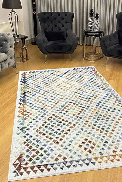 KilimistA VALENCIA 1501 Renkli Kaymaz Taban Yıkanabilir Modern Halı Kilim