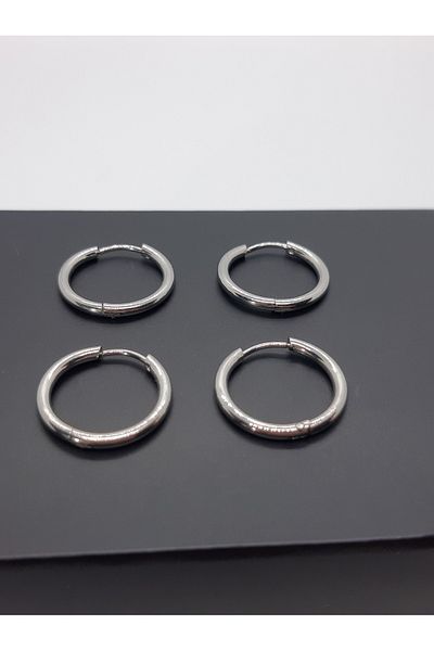 Set 10mm Stainless Antiallergic Steel Hoop Earrings - 2 Pairs Economic Package (Thickness: 1.6mm)