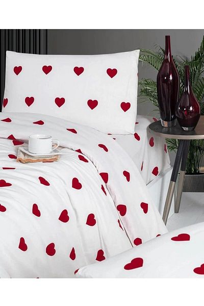 DENİZLİ ÇEYİZ Heart Pattern Single Duvet Cover Set