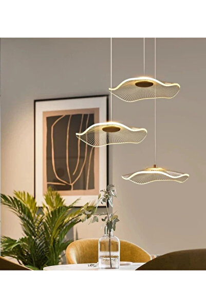 burenze Luxury Exclusive Üçlü Yuvarlak Sarkıt Led Avize Jellyfish Salon Mutfak Oturma Odası Avize Gold Sarı