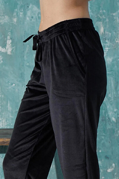 VERA LİFE Kadın Fransız Kadife Yumuşak Bilek Manşetli/Lastikli Cepli Pijama J...