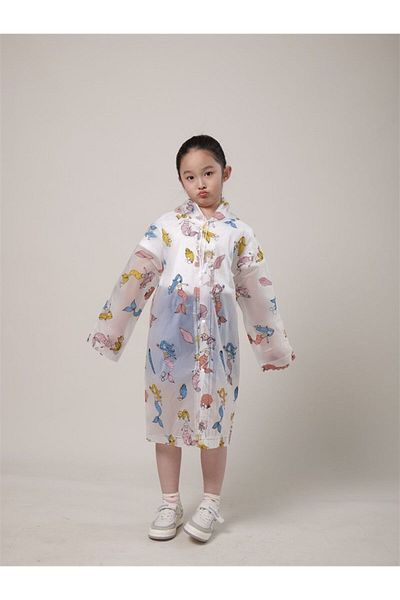 faial Children's Raincoat Waterproof Patterned Raincoat Hooded Windbreaker for Ages 8-11