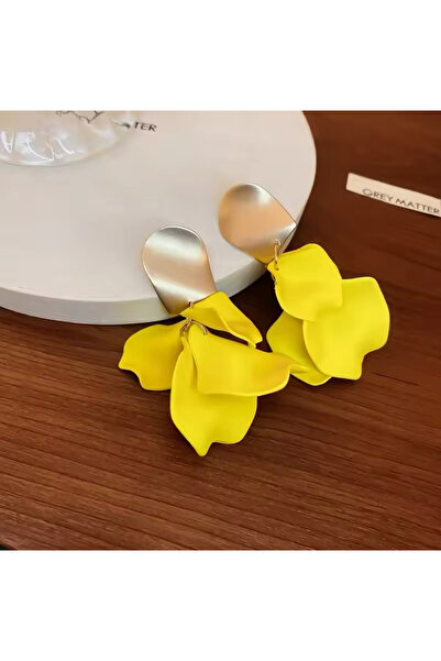 Hector&Co. Jewellery Sarı Akrilik Vintage Gül Yapraklı Çiçek Küpe