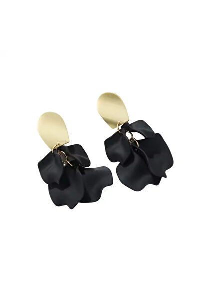 Hector&Co. Jewellery Siyah Akrilik Vintage Gül Yapraklı Çiçek Küpe