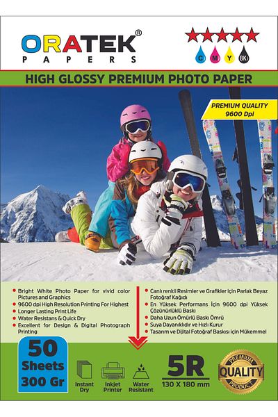 ORATEK Epson 112 L15180 - Premium Glossy Photo Paper 13X18Cm, 300Gr, 50 Pieces