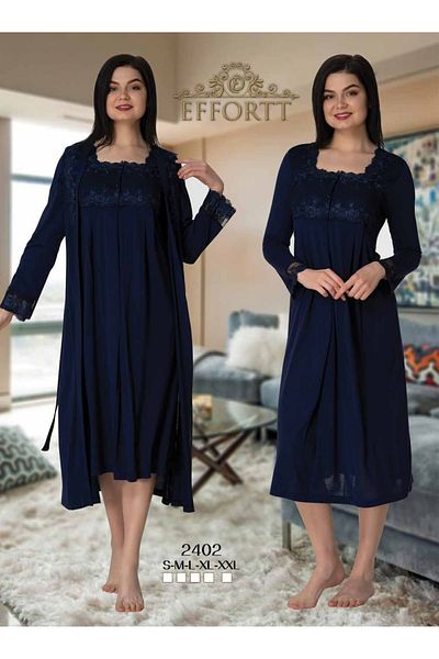 Effortt Maternity Pregnant Lace Detailed Dressing Gown Primum 2-Piece Nightgown Set
