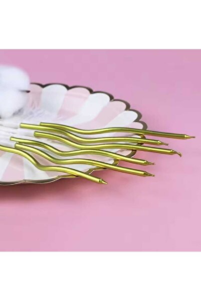 PARTİ AŞKI Parlak Gold Spiral Krom Mum - 6 Adet 15 Cm Doğum Günü Pasta Mumu