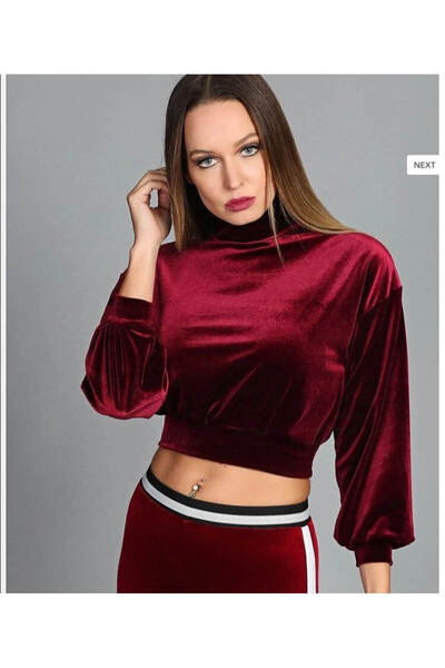 scatola di moda Balıkçı Yaka Crop Kadife Bluz