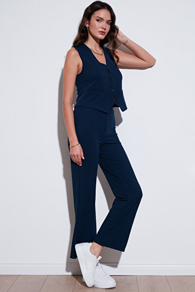 Lela Standart Fit Çimalı Yüksek Bel Düz Paça Pantolon  PANTOLON 5865972