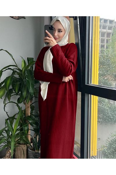 MAXXANA Rochie modestă supradimensionată, cu jumătate de gât țesut, tricot cu nervuri, mărimea 38-44