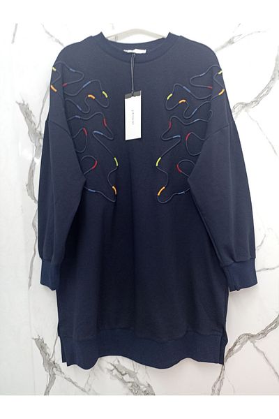 Puane Women's Colorful Self Patterned 2 Thread Dark Blue Tunic 10567