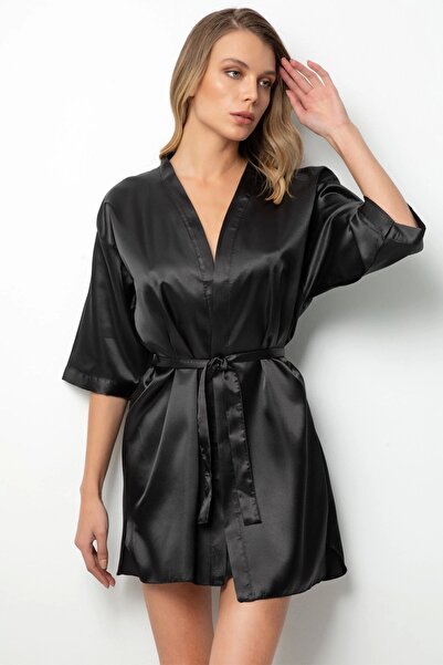 d Kit Boutique Kuşaklı Saten Sabahlık