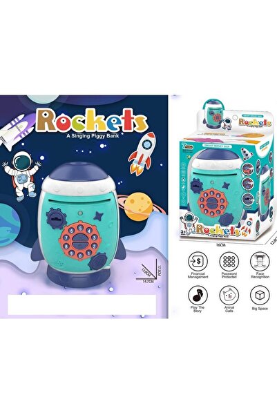 Livava Roket Parmak Izi Simülasyonlu Ve Şifreli Kumbara, Mavi, 18x15-
