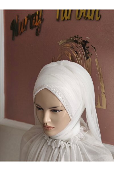 NurAy White Bridal Head Ready Turban Ready Wrap Ready Veil