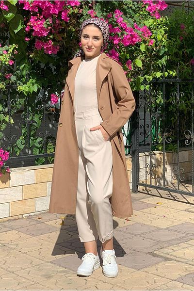 Moda Rosa 25K5011 - Brown - Birded Long Trench Coat